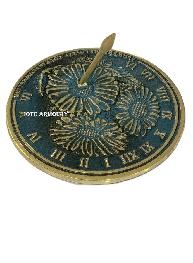 IOTC ARMOURY Solid Brass 10" Dia Flowers Garden Sundial with Verdigris Highlights Sundial, Wedding Gift, Birthday Gift Idea,Couple Gift Sundial Idea - Image 5